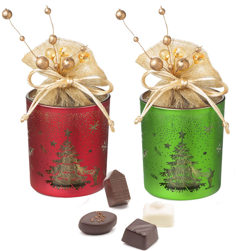 Grand photophore de Noël et ses chocolats