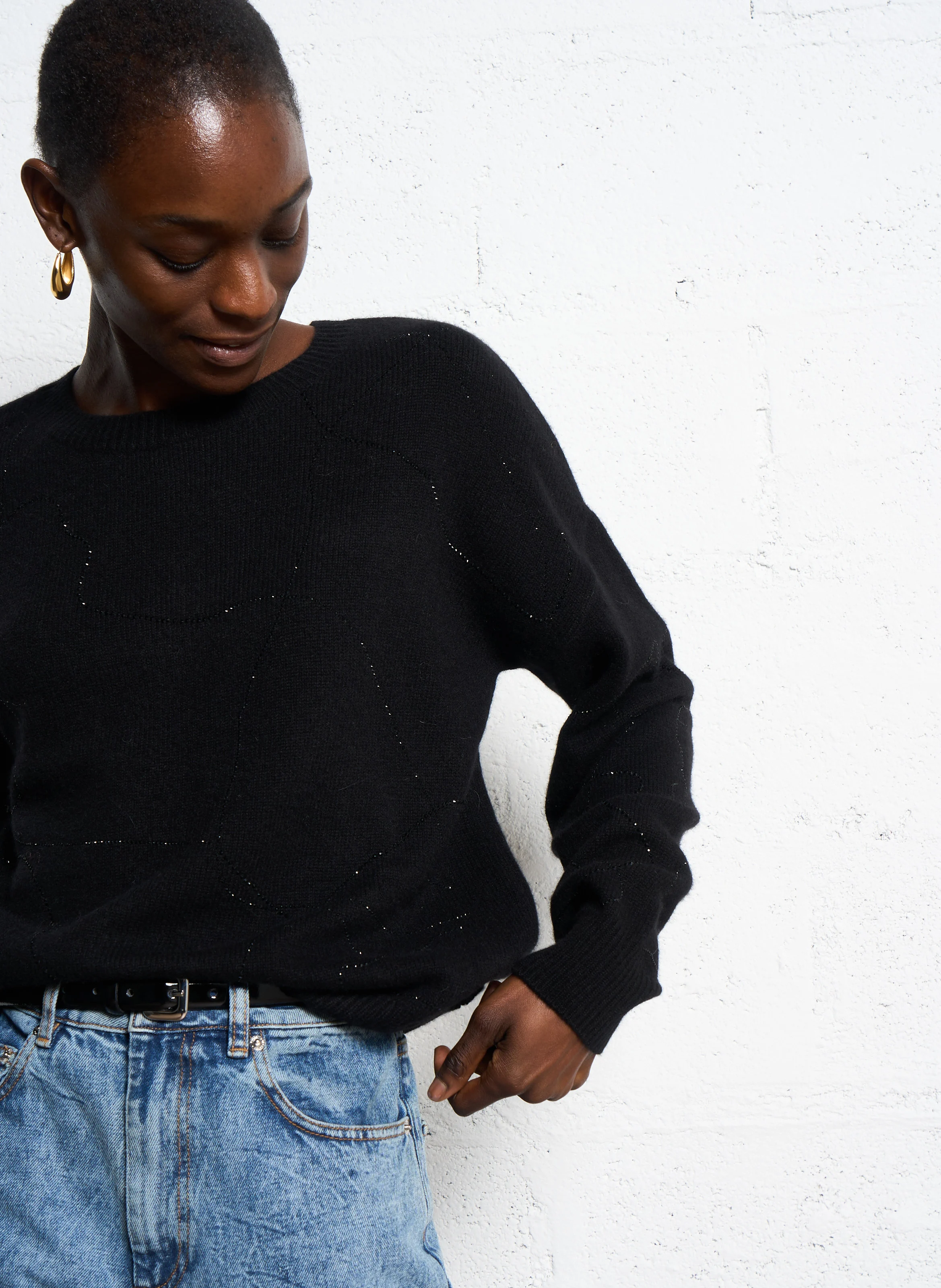 APOLLO - Pull droit à strass| Noir