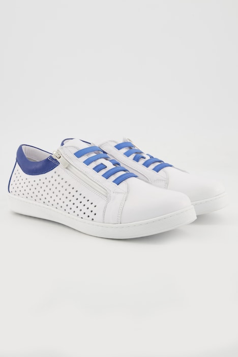 Leder-Sneaker, Lochmuster, Zipper, Weite G