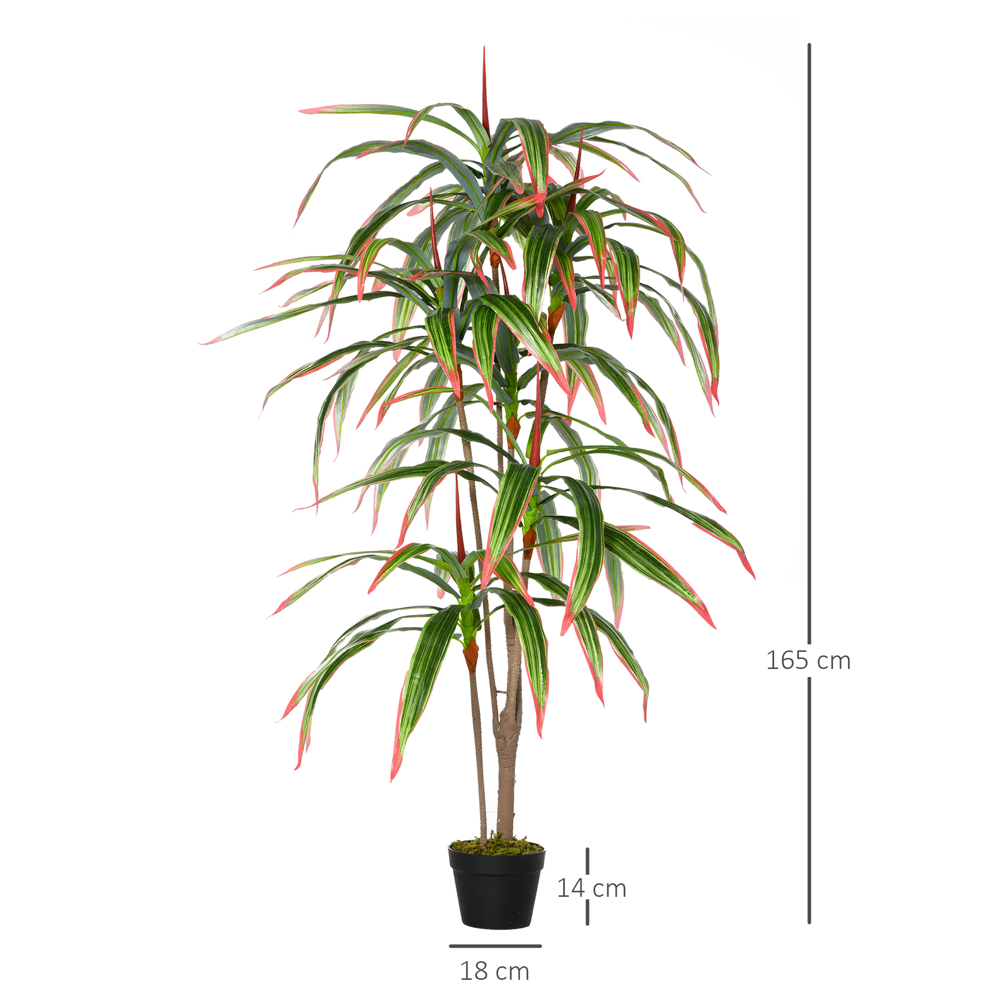 Yucca artificial Outsunny com vaso para jardim doméstico, planta Dracaena com 93 folhas, árvore sintética decorativa realista, Ø18x165 cm, verde