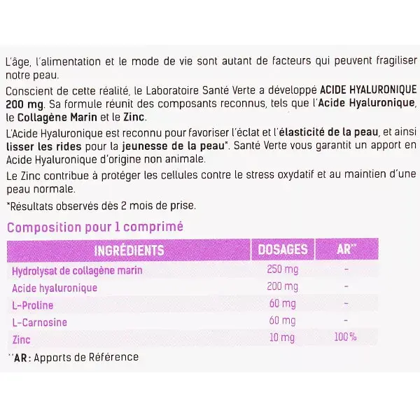Santé Verte Ácido Hialurônico 200mg 30 comprimidos