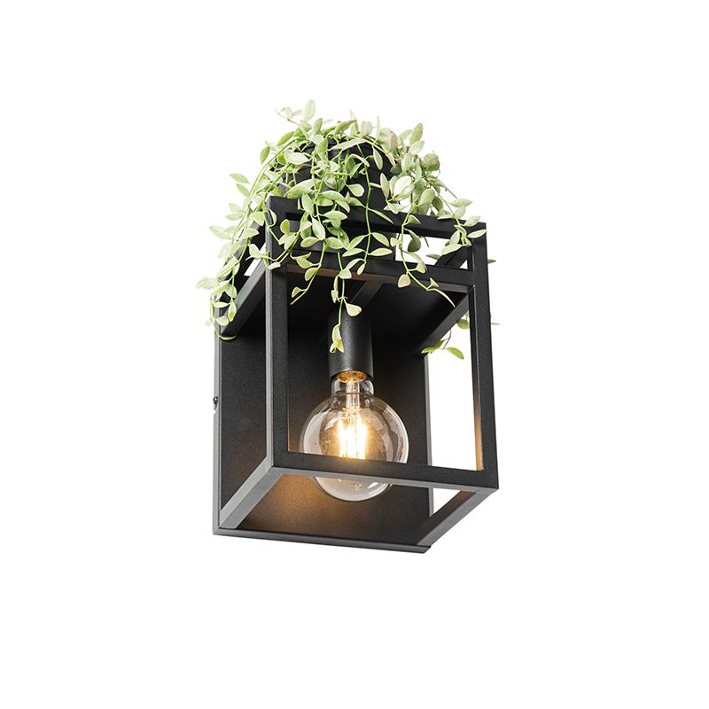 Industriële wandlamp zwart met rek - Cage Rack