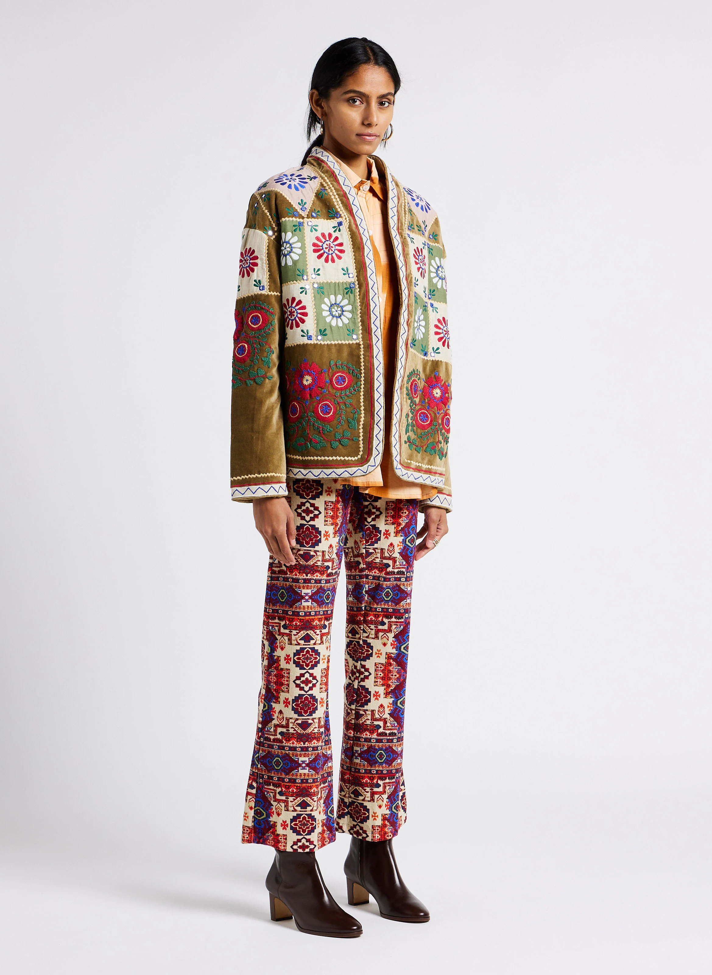 PATCHWORK - Veste droite en coton | Kaki