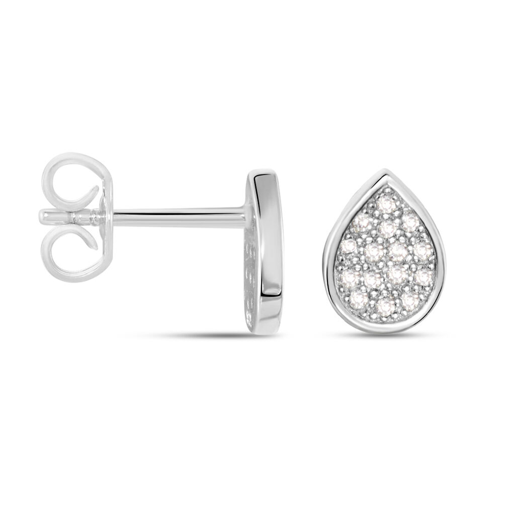 Boucles D'oreilles Puces Argent Blanc Tricoria Oxydes De Zirconium