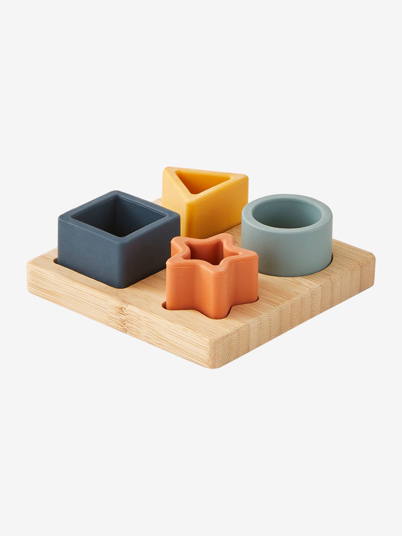Quebra-cabeça de formas em madeira e silicone, azul escuro liso