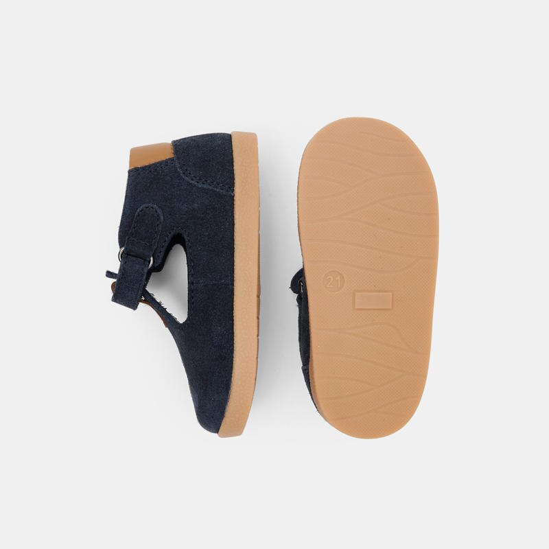 Salomés premiers pas croûte de cuir bleu bébé garçon Bleu