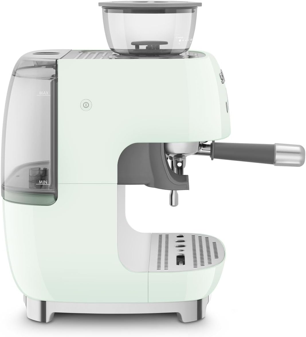 Smeg, Machine à Café Expresso Manuelle EGF03CREU, avec Broyeur à Grain Intégré, Thermoblock, 4 Niveaux de Température, Buse Vapeur et Manomètre, Réservoir 1 L, Dimensions Compactes, 1350W, Crème