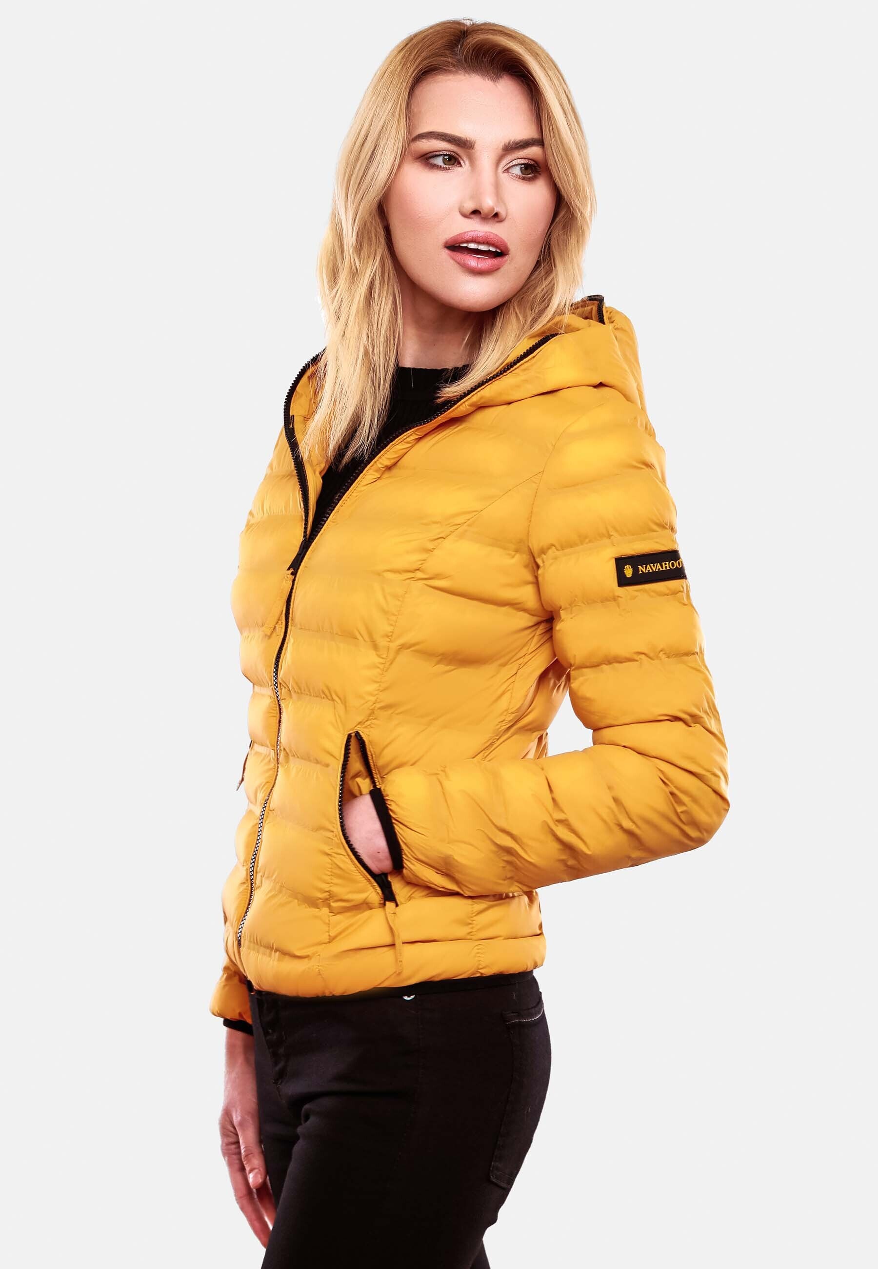 NAVAHOO Damen Stylische Steppjacke Übergangsjacke mit Kapuze Neevia