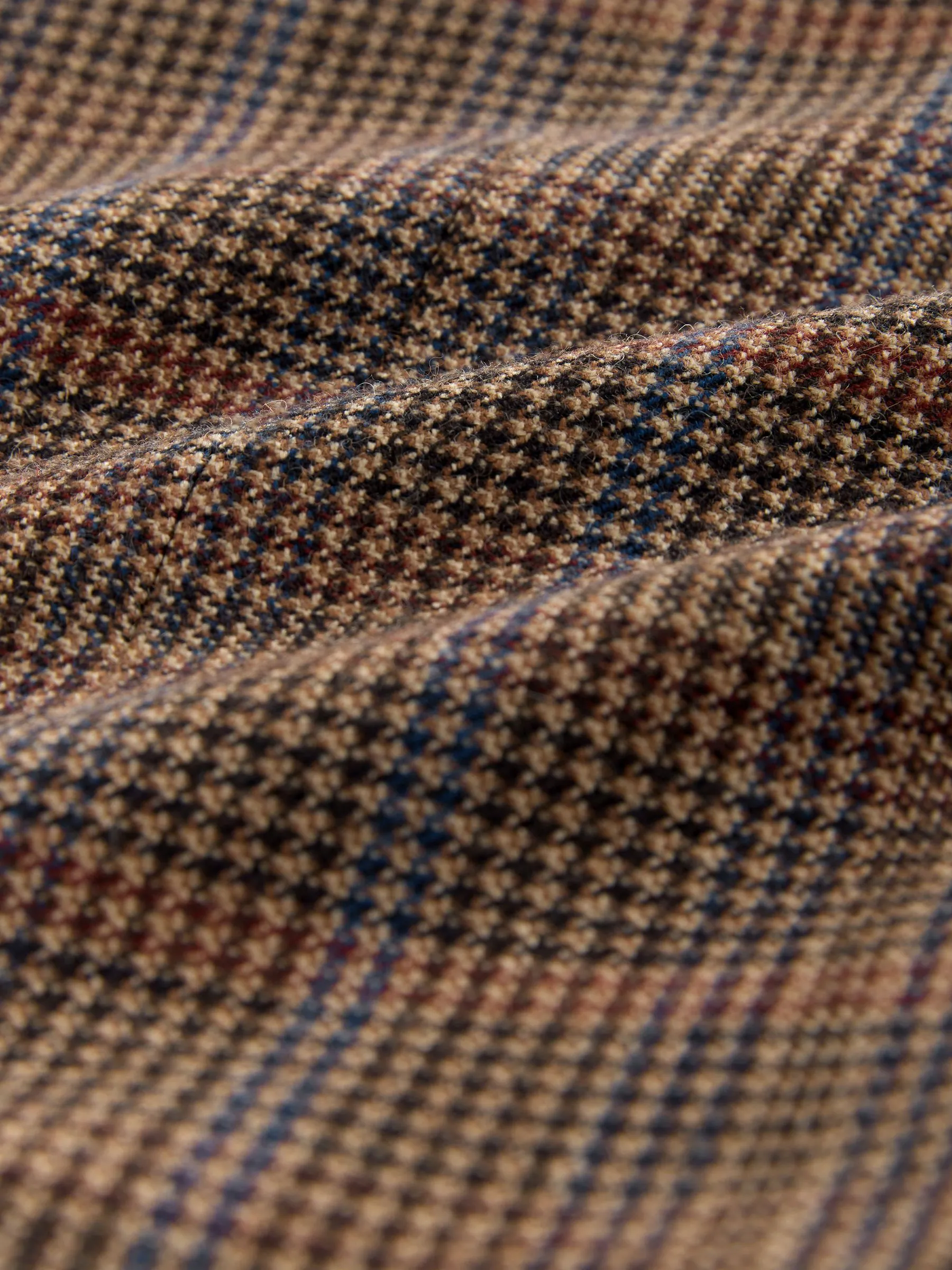 Bruin/rood - Slim fit wolmix geruit pak: jack