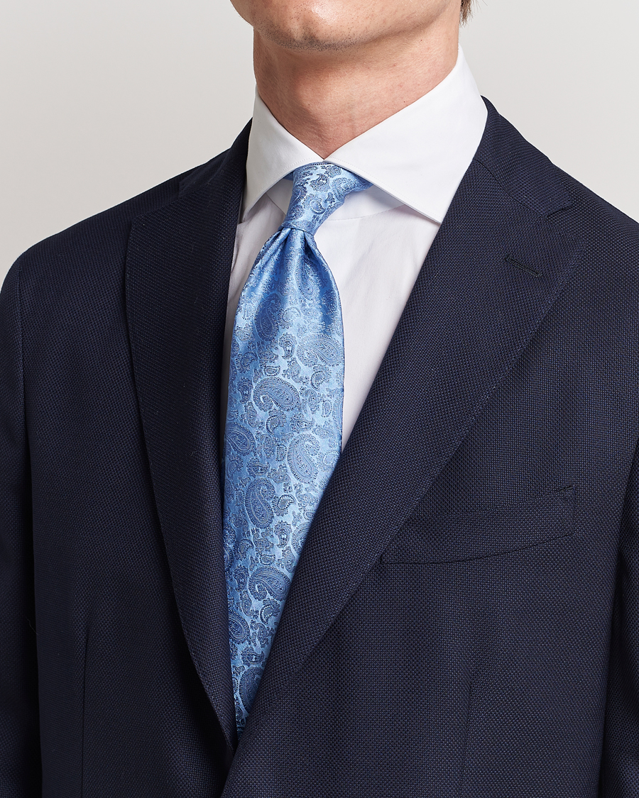 Amanda Christensen Silk Tonal Paisley Tie 8 cm Sky Blue
