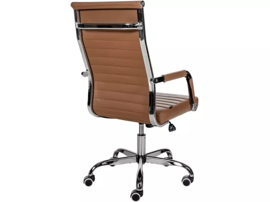 Chaise de bureau - Similicuir & Métal chromé - Marron clair - Amadora