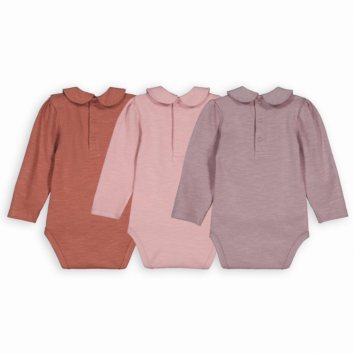 COLEÇÃO LA REDOUTE<br>Conjunto de 3 macacões com gola Claudine e mangas compridas