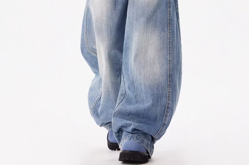 Kenning - Mid Rise Washed Baggy Barrel Jeans