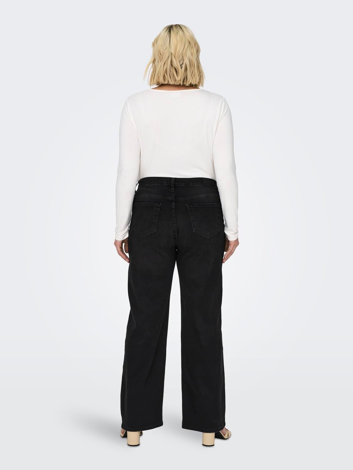 CARWILLY Hohe Taille Weiter Beinschnitt Jeans Black Denim