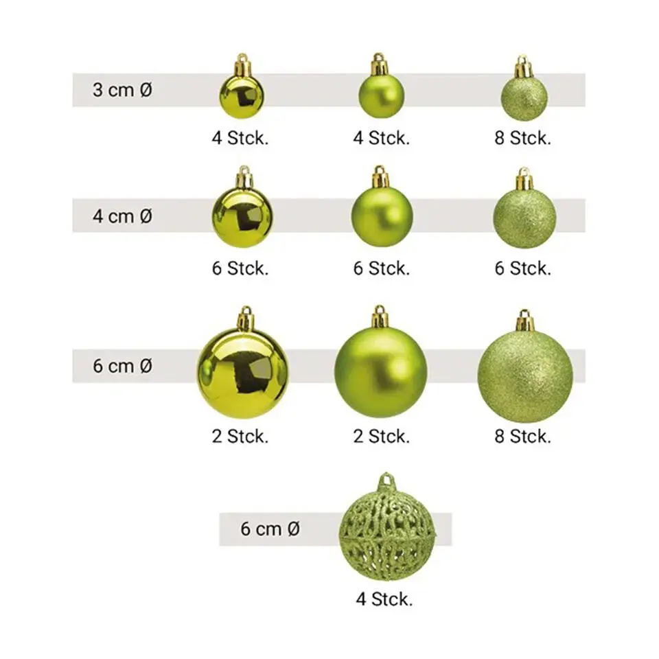 G. Wurm Kerstballen - 50ST - lime groen - 3 -4 - 6 cm -kunststof