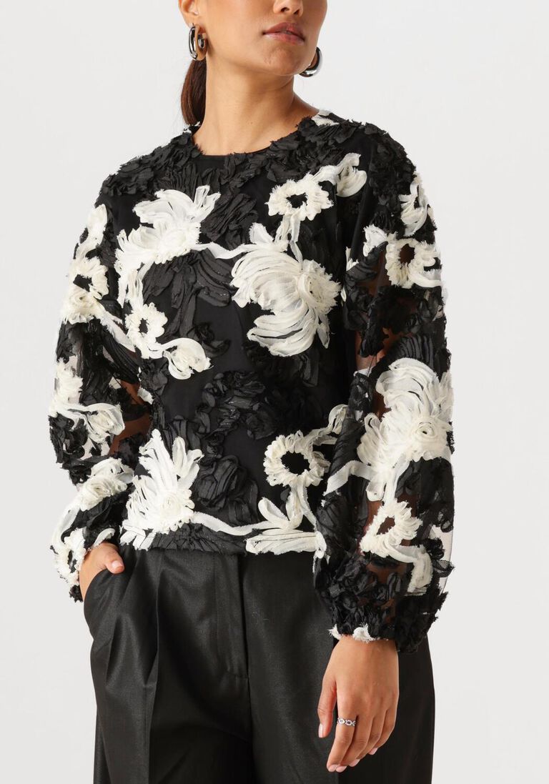 zwarte co'couture blouses fleurcc fluffy blouse