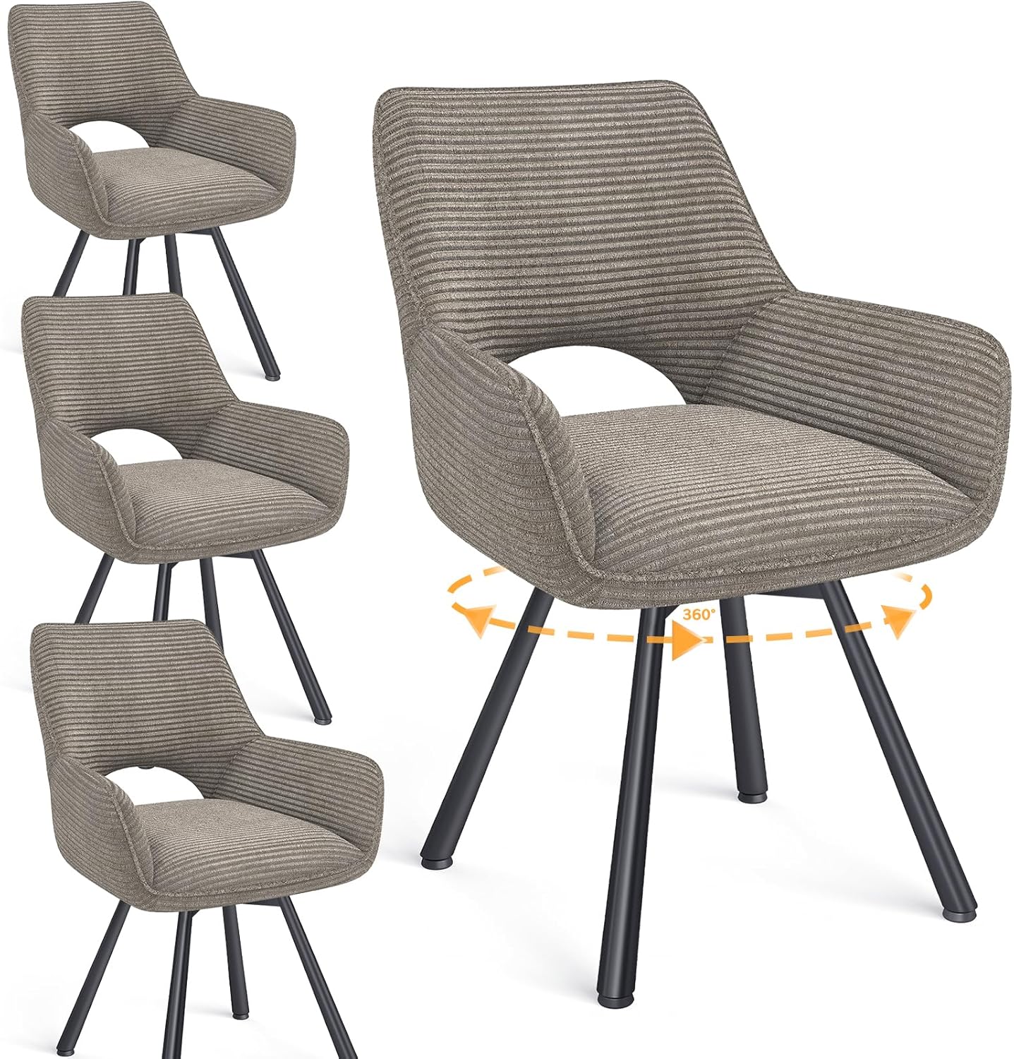 esszimmerstühle 4er Set Drehbar 360°,Armlehnstuhl mit Metallbeinen,geeignet als Stühle Esszimmer,Samt Stuhl,Küchenstühle,Wohnzimmerstuhl,Polsterstuhl mit Samtigem Gefühl,Taupe