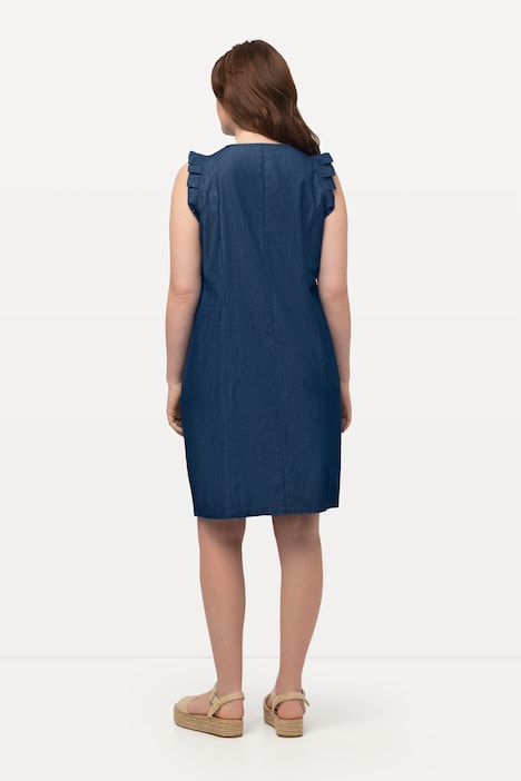 Kleid, Jeansoptik, A-Linie, V-Ausschnitt, Flügelärmel