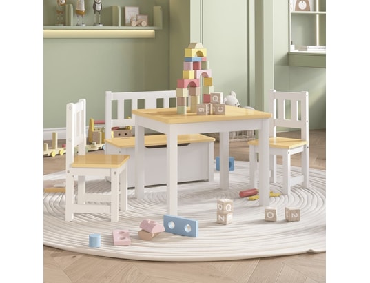 VIDAXL - Ensemble table et chaise enfant Ensemble de table et chaises enfants 4 pcs blanc et beige md...
