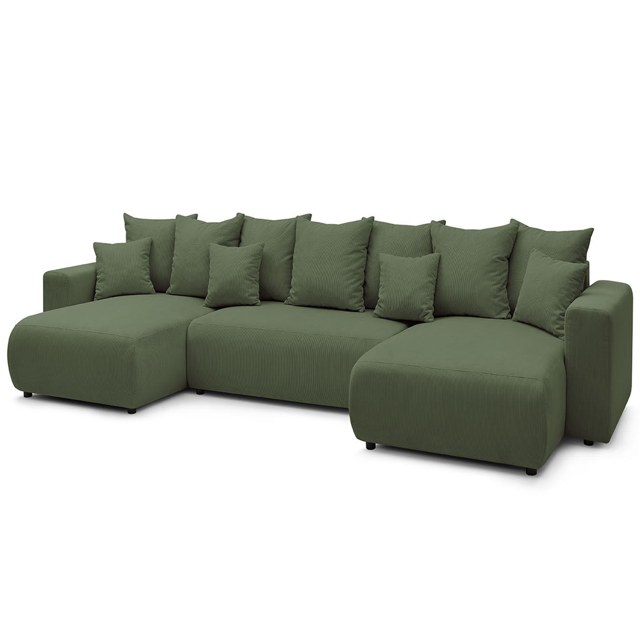 Bobochic Canapé d'angle panoramique convertible coffre Envy vert - 153/97/153x386x95 cm
