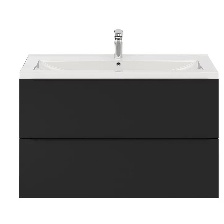 Meuble sous vasque à suspendre GoodHome Imandra noir mat L. 100 x H. 60 x P. 45 cm