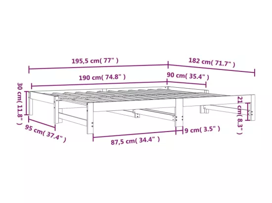 Lit coulissant sans matelas blanc 2x(90x190) cm
