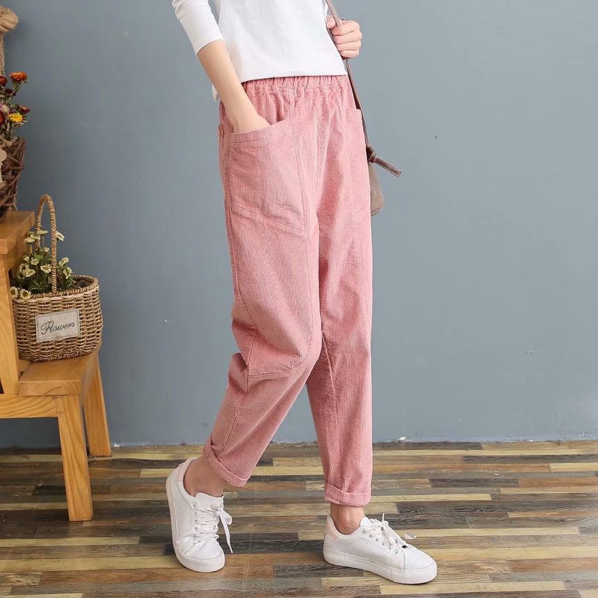Angel Love - Elastische tailleband met effen corduroy harembroek
