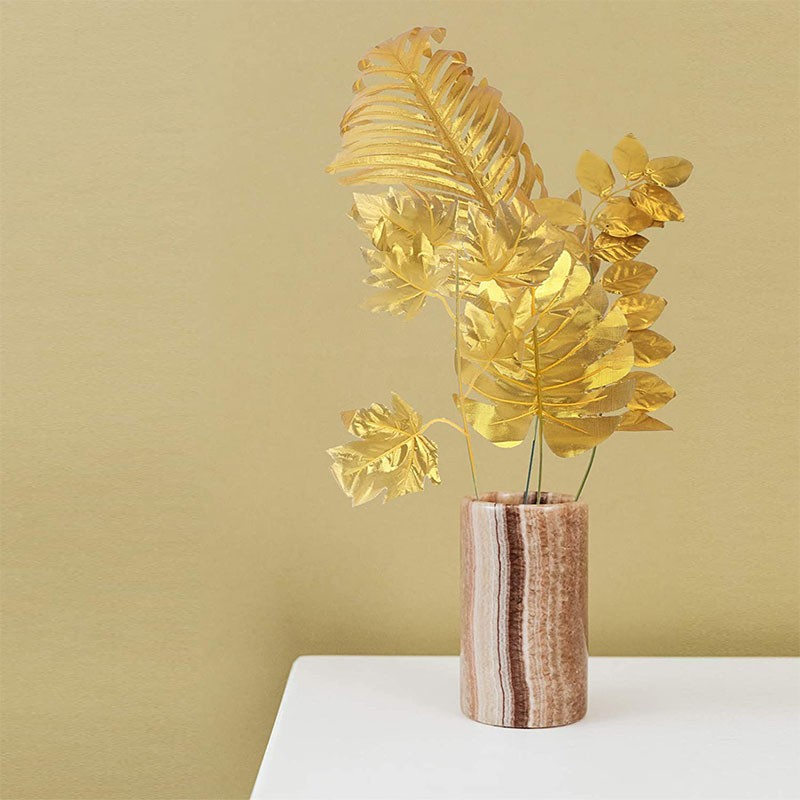 (24er Set) Deko Kunstblätter 7 verschiedene Blätter Arten für Kranz / Girlande / Blumenstrauss - Gold