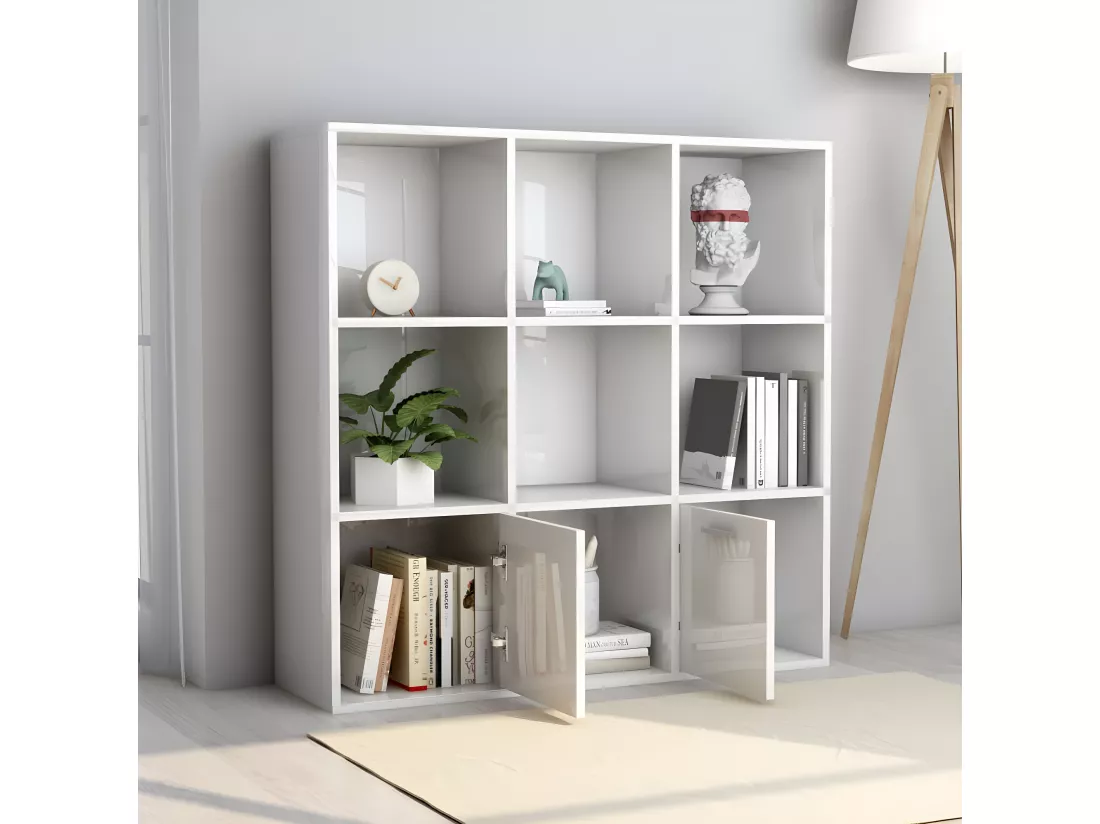 Bibliothèque Blanc brillant 98x30x98 cm Aggloméré