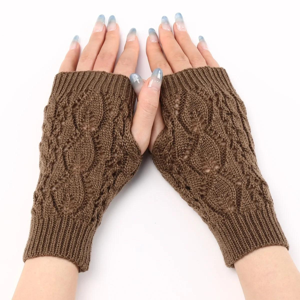 (1 Paar) Damen Armstulpen Strick Accessoire Fingerlose Handschuhe (One Size) - Khaki