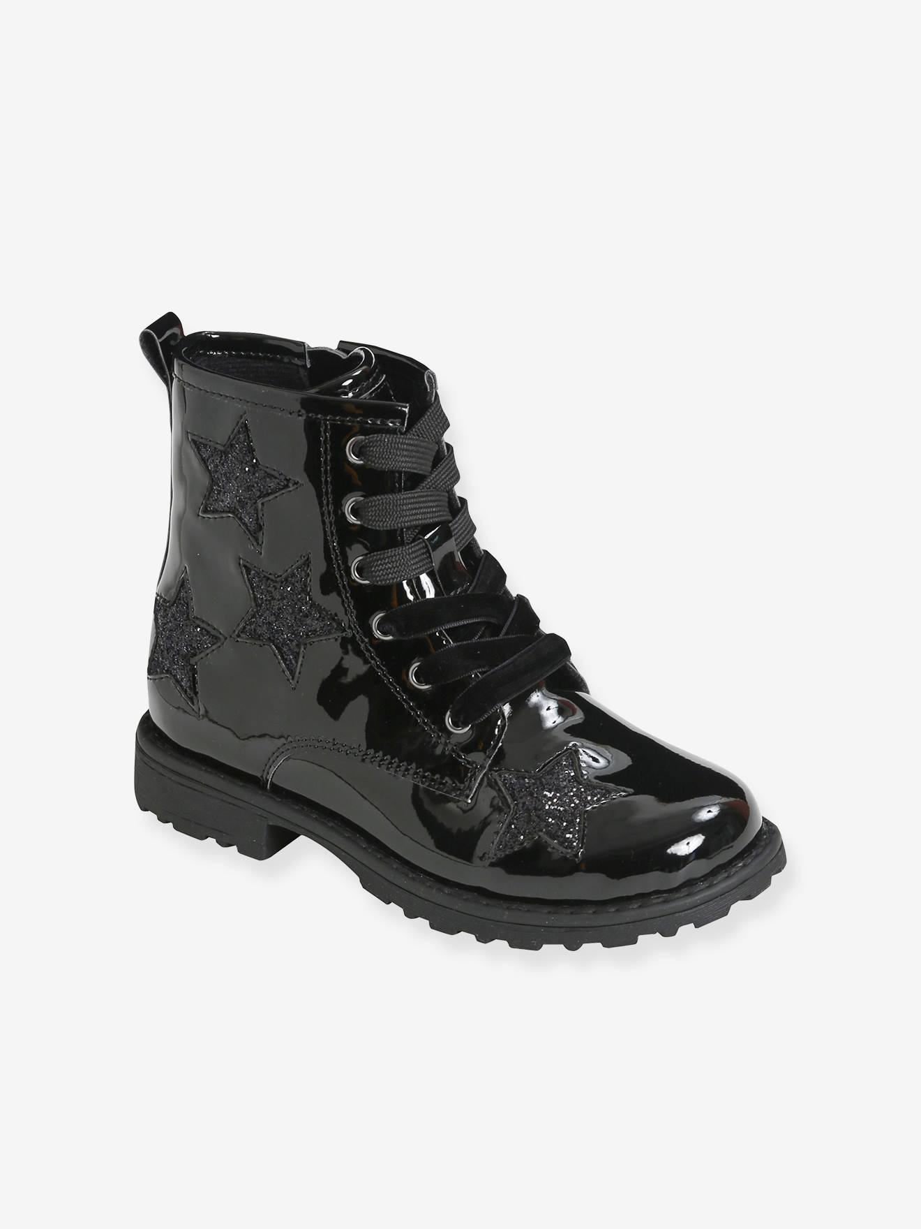 Botas de cano curto com cadarço para meninas, marrom metálico médio