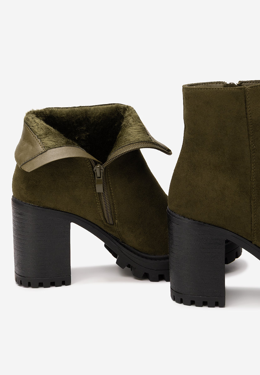 Bottines à gros talon vert Cavira