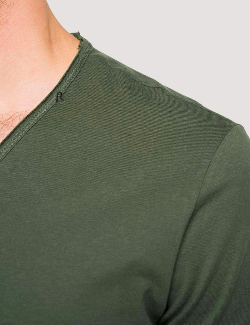 REPLAY T-SHIRT COL V COTON VERT FONCÉ