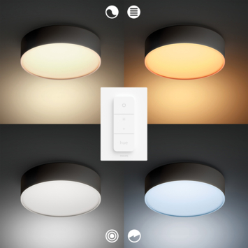 Philips Hue plafondlamp Enrave zwart - warm tot koelwit licht 34W - Ø 42 cm - met 1 dimmerswitch