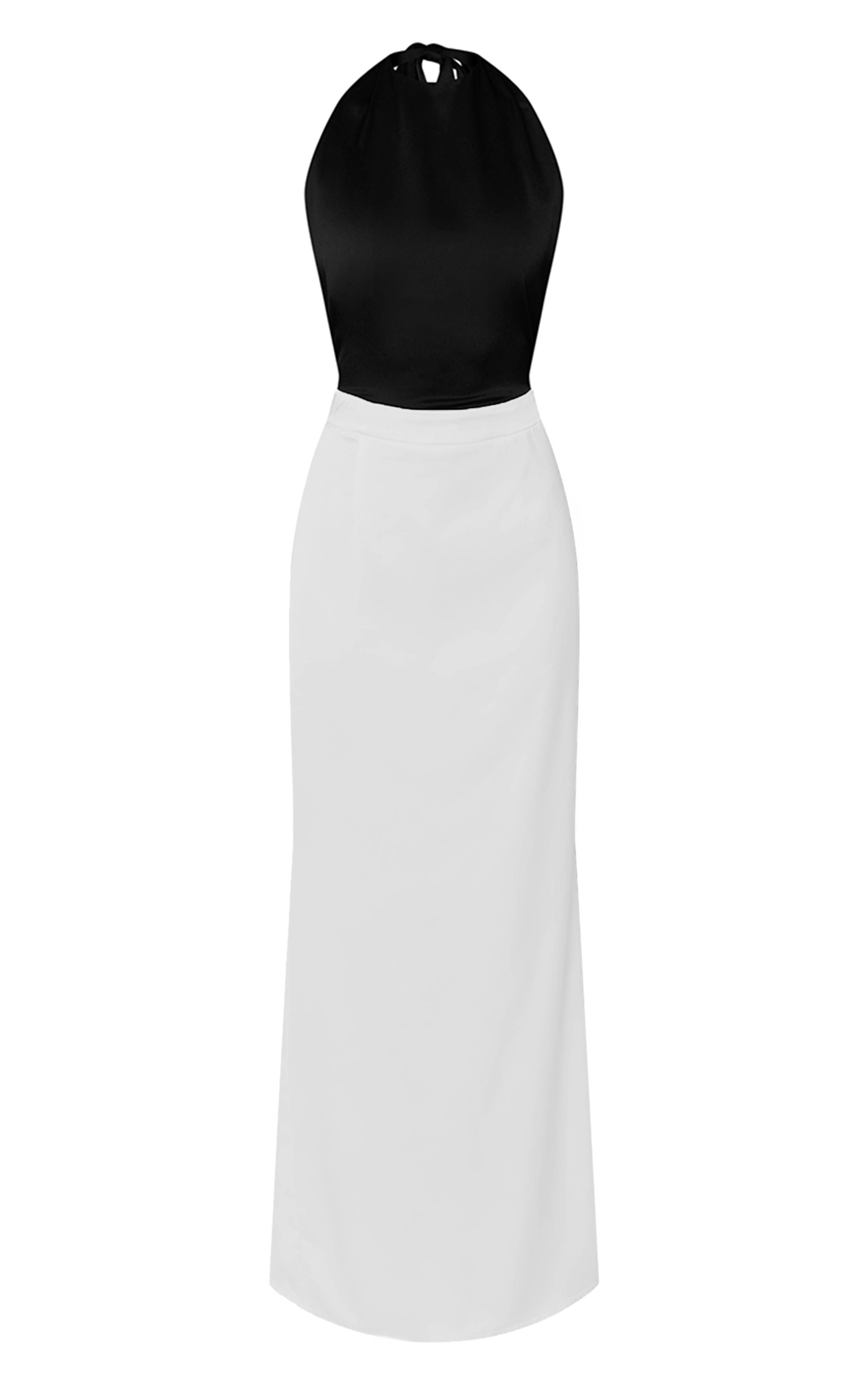 Robe Longue Dos Nu En Satin Avec Détails Contrastés