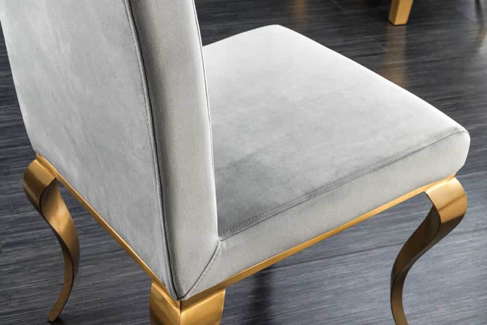 Design Stuhl MODERN BAROCK grau Samt goldene Stuhlbeine
