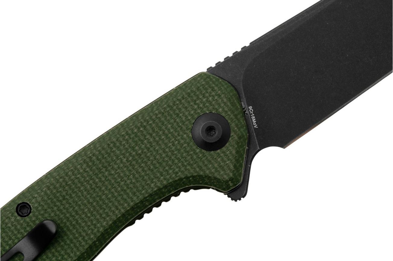 SENCUT Traxler S20057C-4, Blackwashed, Green Canvas Micarta, zakmes