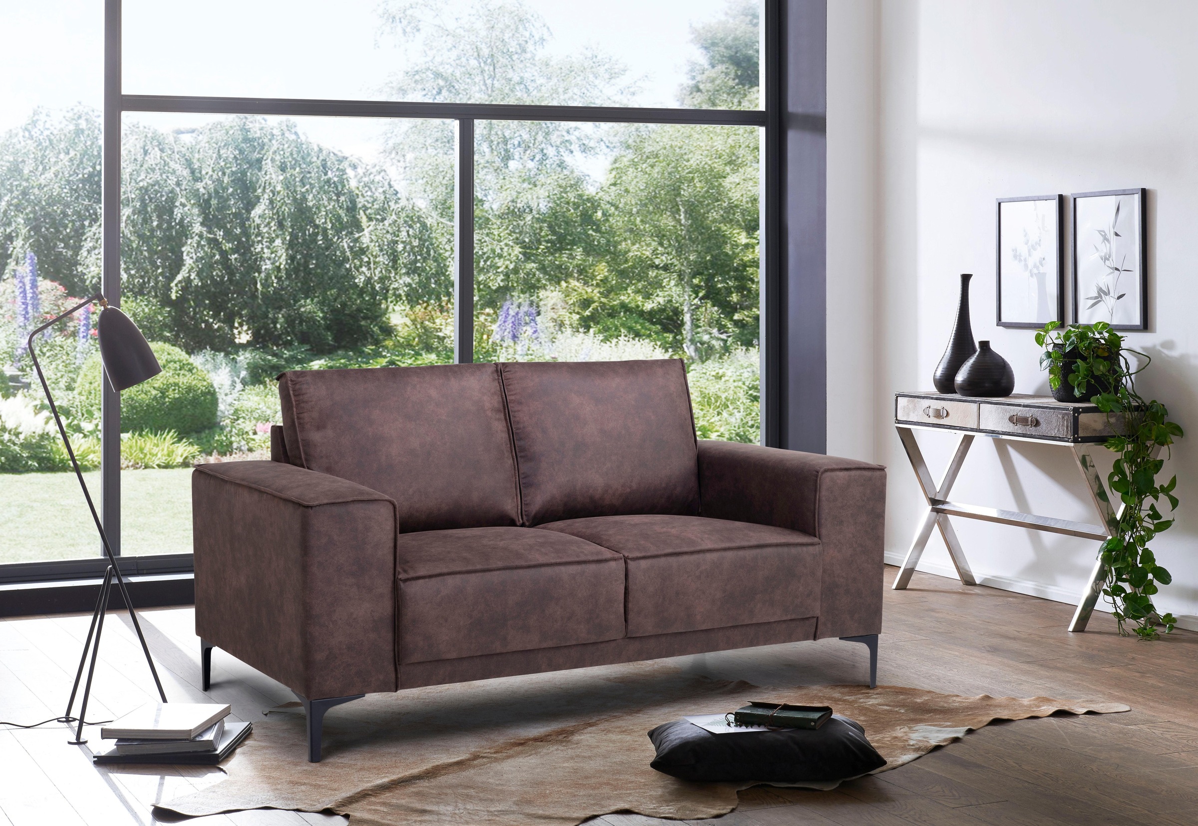 GOODproduct 2-Sitzer »Kompaktsofa Oland, Struktur, Flachgewebe, Luxus-Microfaser, Boucle« 164 cm, Wellenunterfederung, Skandi-Design, Metallfüsse