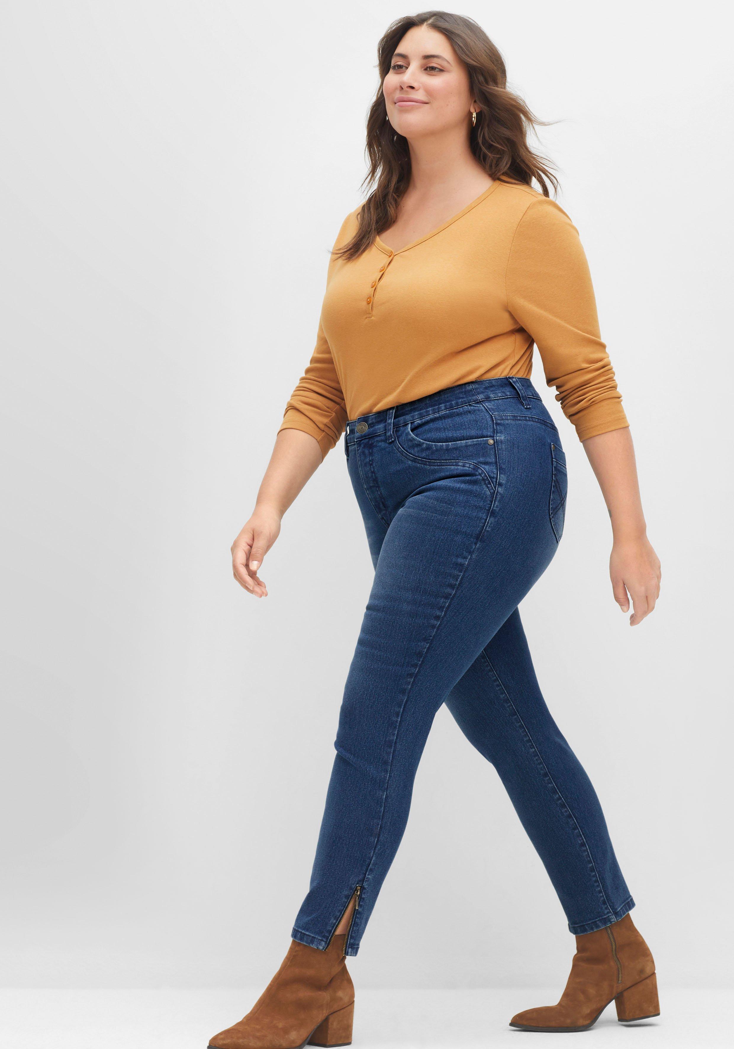 Schmale Jeans mit Zippern am Saumabschluss