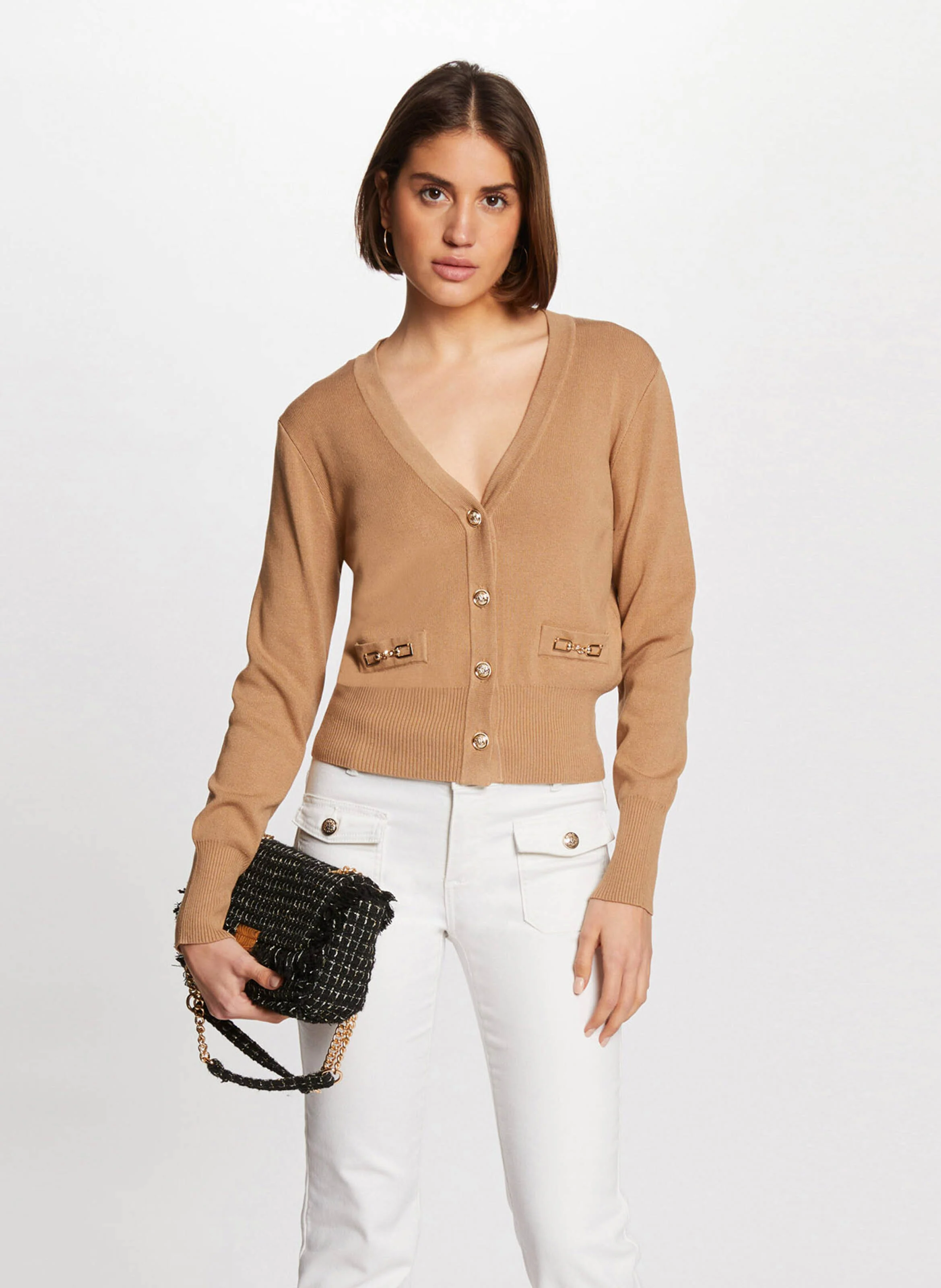 MGAYA - Gilet droit manches longues boutonné | Marron