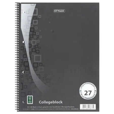 Stylex Collegeblock / Din A4 / Spirablock / liniert / extra Starkes 90g/m² Papier