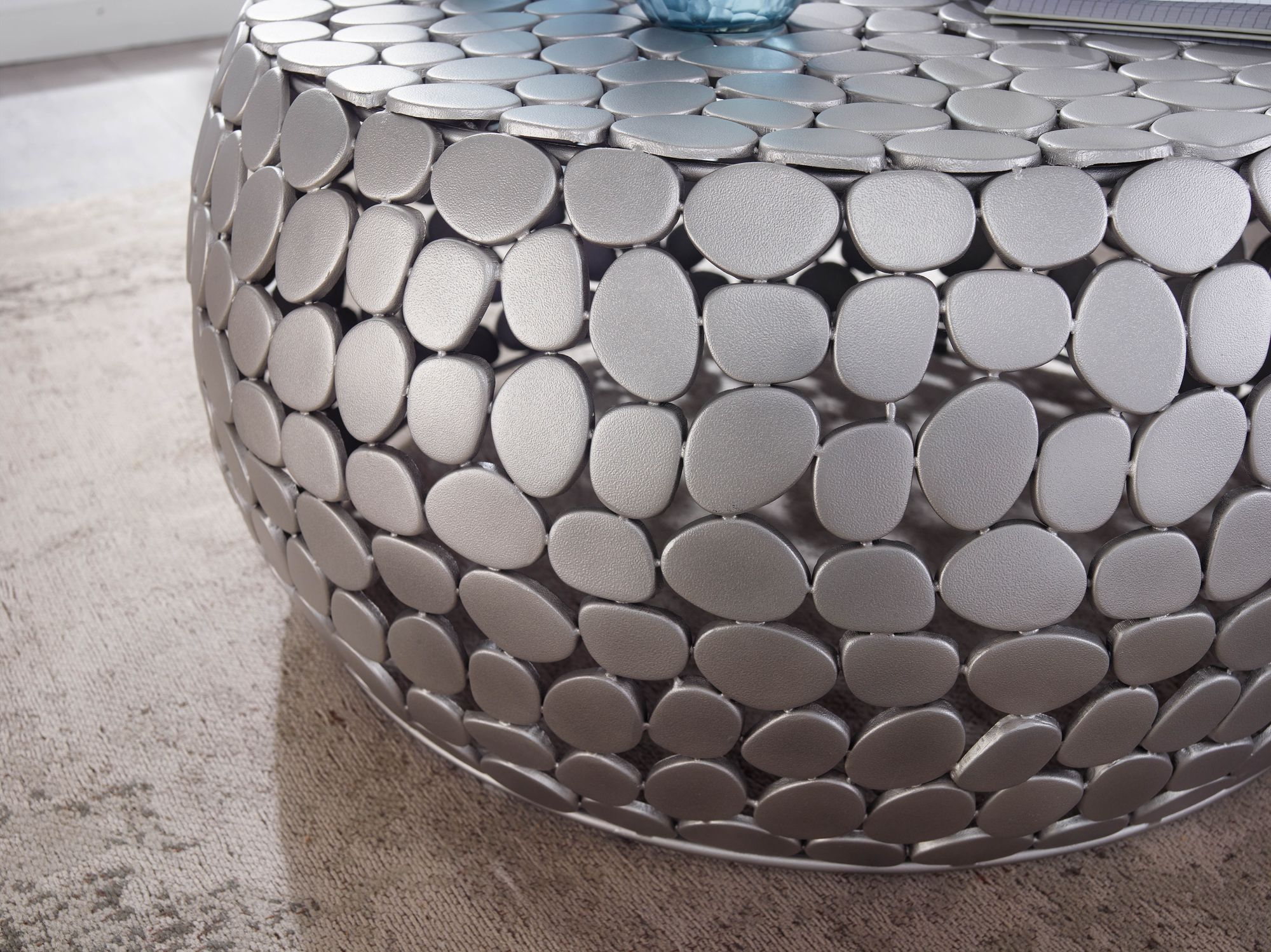 Couchtisch FineBuy Sofatisch Metall Silber Ø 66 cm Tisch Wohnzimmertisch Rund