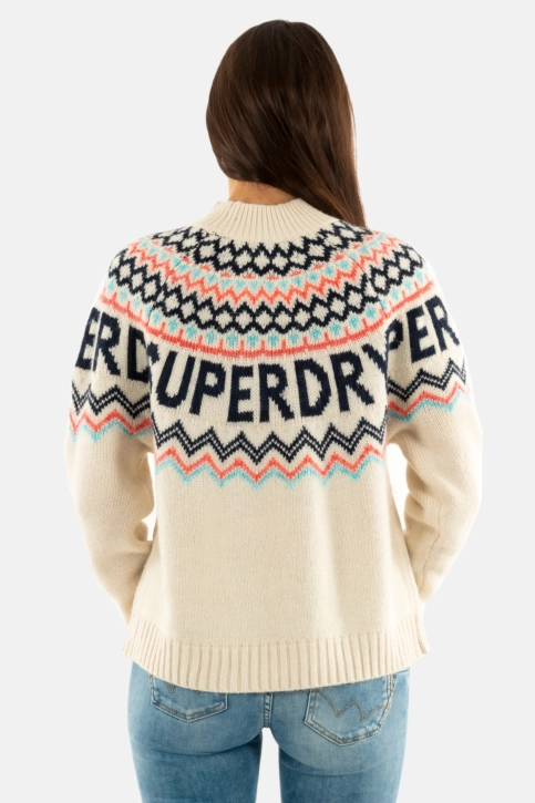 Pull hiver superdry fairisle b9q island ecru multi
