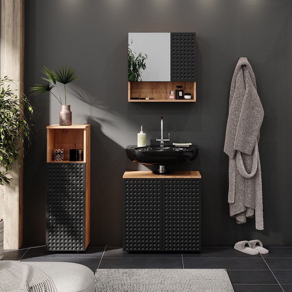 Vicco Badmöbel-Set Irma Eiche Anthrazit 4-teilig Midischrank 95 cm Waschbeckenschrank 60 cm