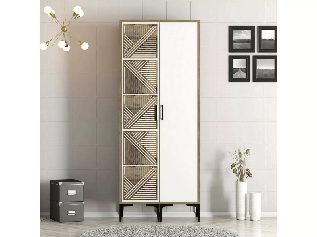 Garde-robe 2 portes Dbenkovi, Meubles de chambre, Penderie de plain-pied, Placard à vêtements, 80x201h48 cm, Noyer et Blanc