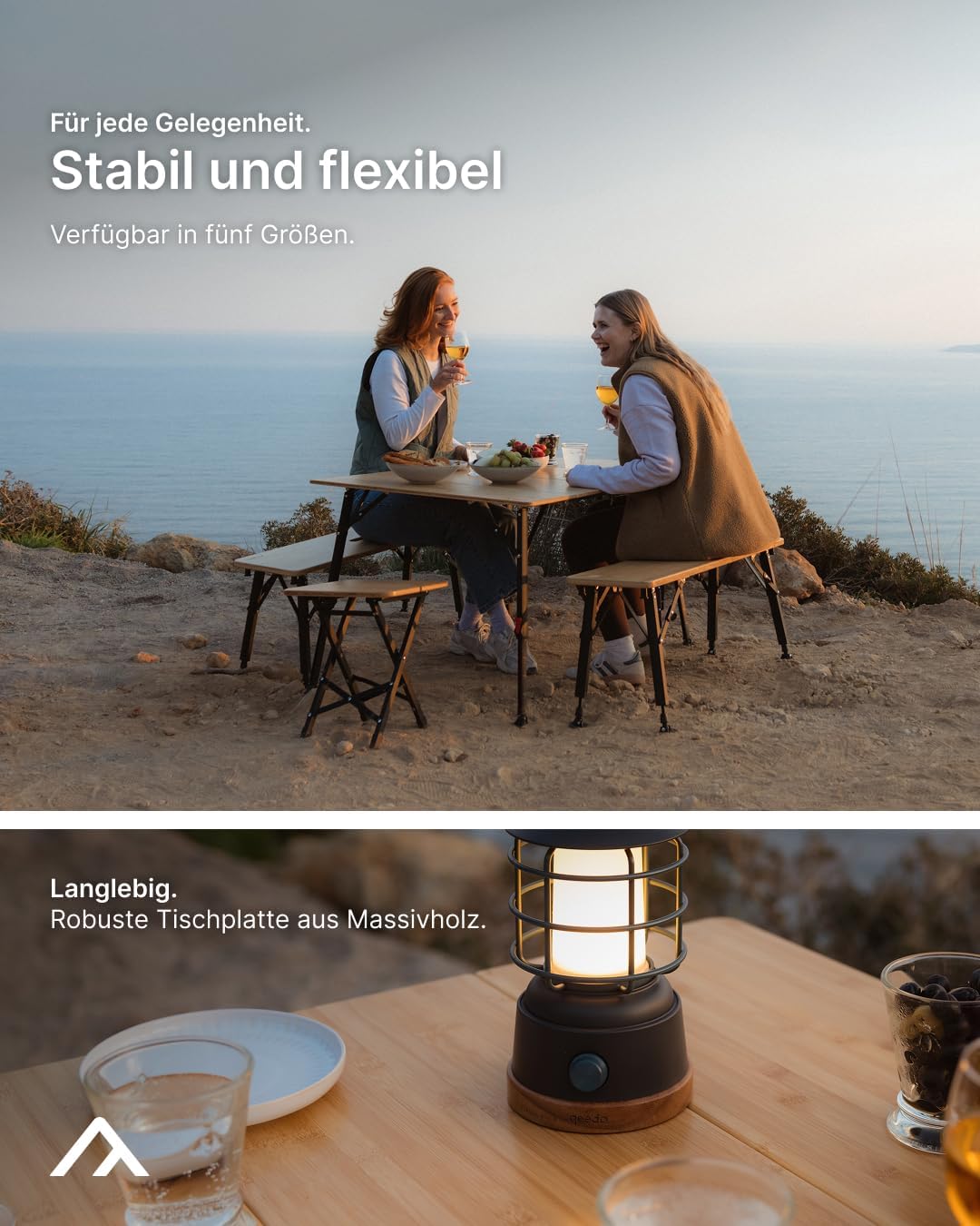qeedo Quick Kimmy Campingtisch (in 3 Größen erhältlich) - tragbarer Klapptisch mit Faltbarer Bambus Tischplatte, höhenverstellbar