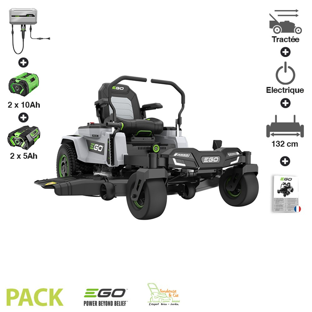 Pack 30ah tondeuse autoportée zero turn coupe 132 cm et chargeur 1600w inclus ego zt5201e-l