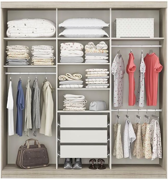 DIDDA II - Kledingkast - Naturel en Beige - 3 Schuifdeuren - Spaanplaat