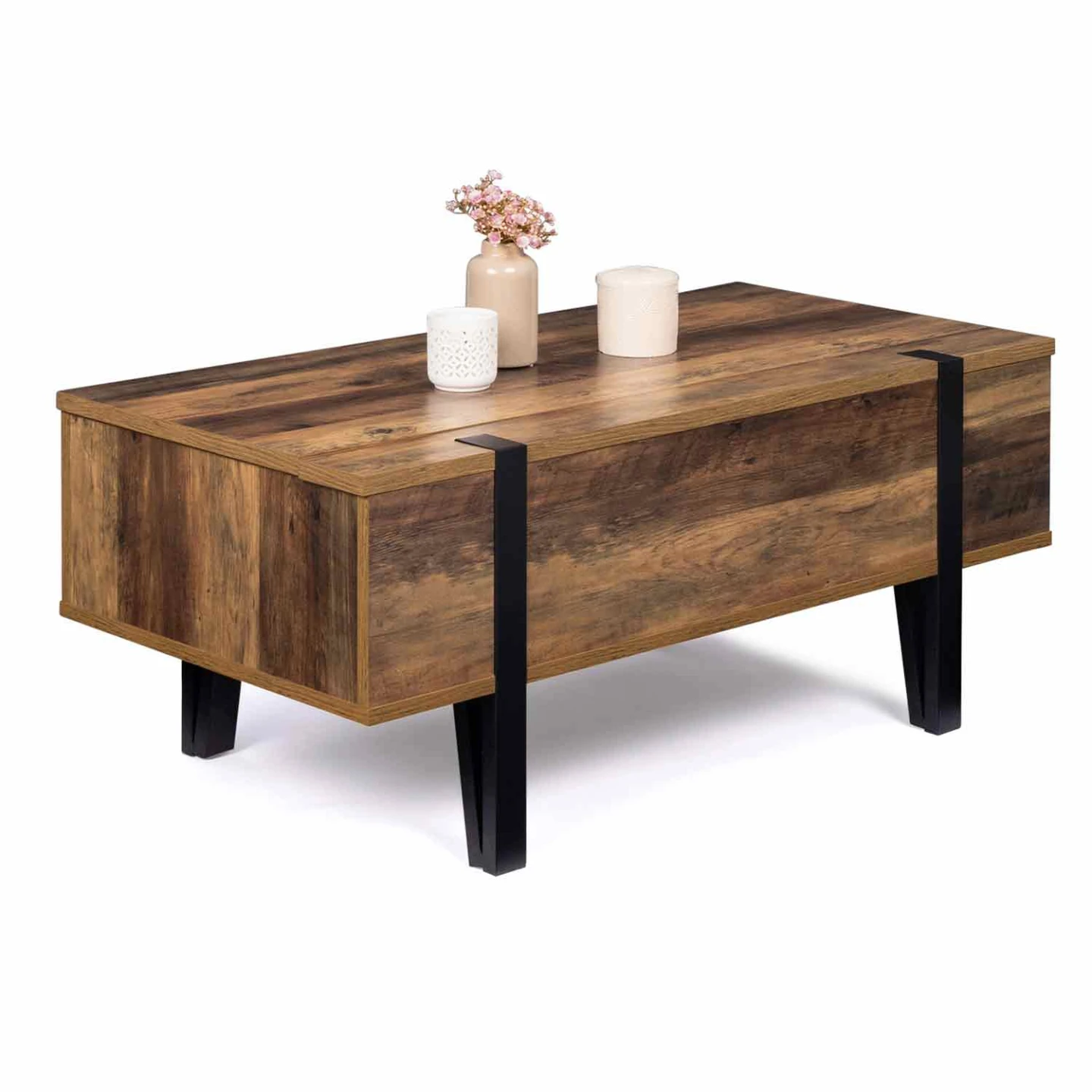 Table basse plateau relevable rectangulaire AUSTRIA bois pied épingle