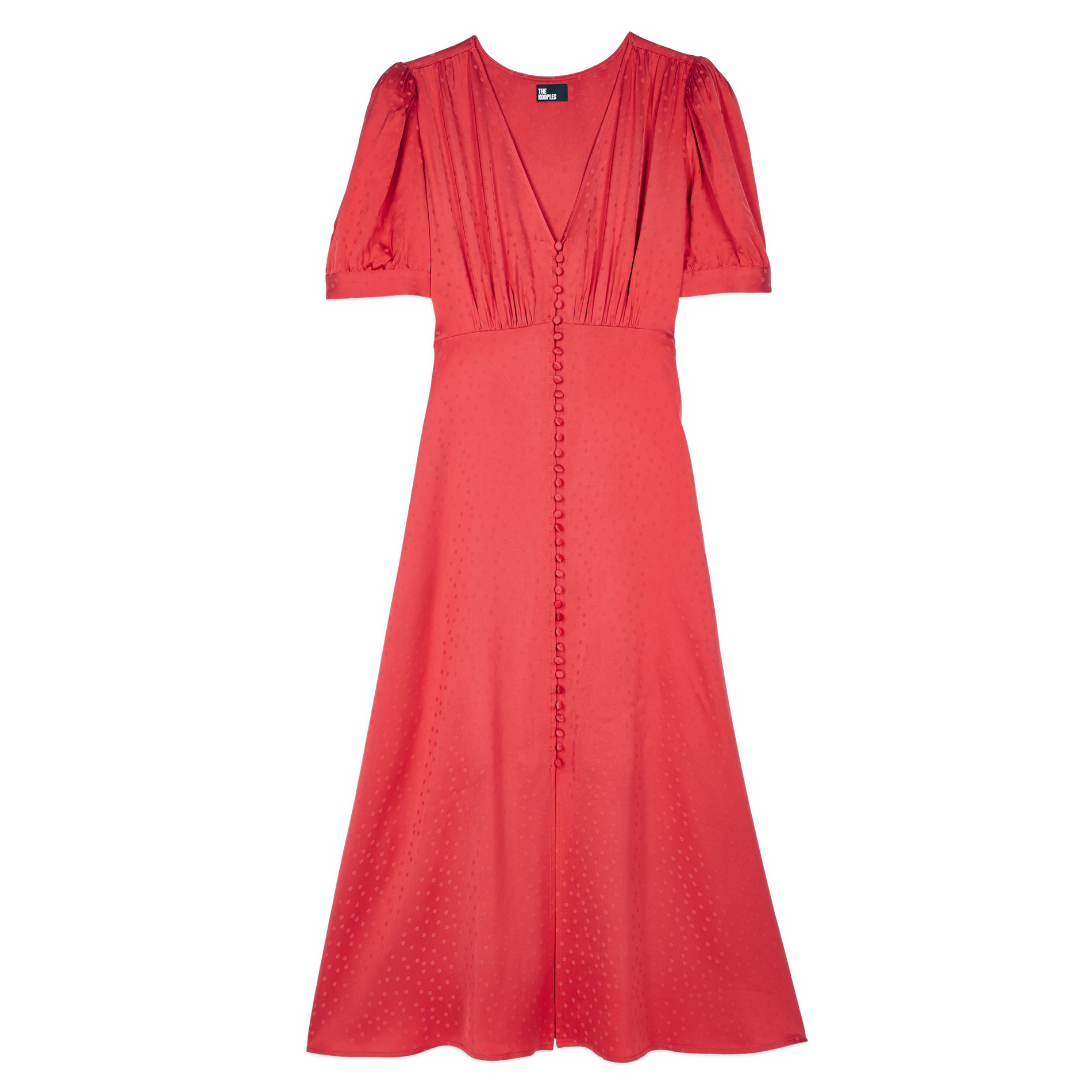 Robe droite col V en jacquard imprimé | Rouge